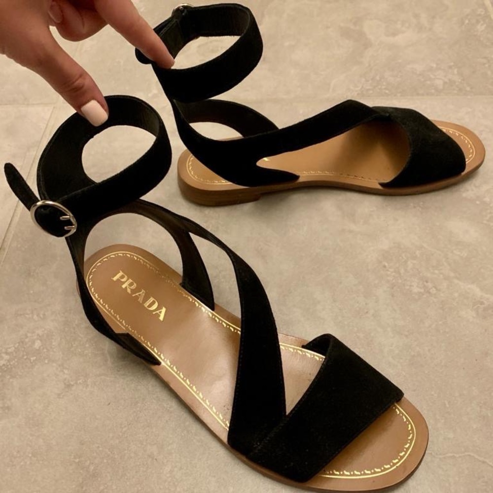Prada open toed flat sandals with strap